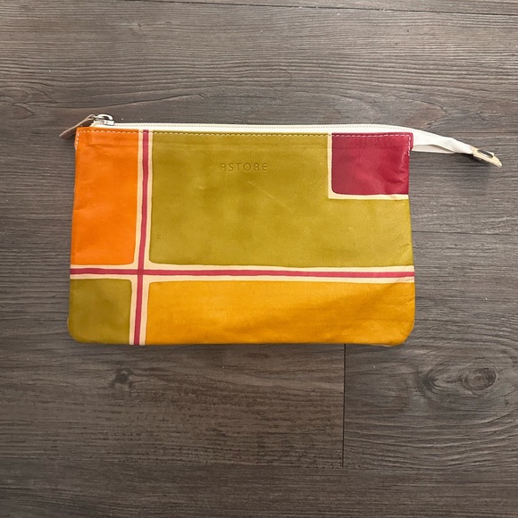 NWOT! ASTORE Raspberry, Cream, Orange, and Green Italian Leather Clutch - Picture 1 of 5